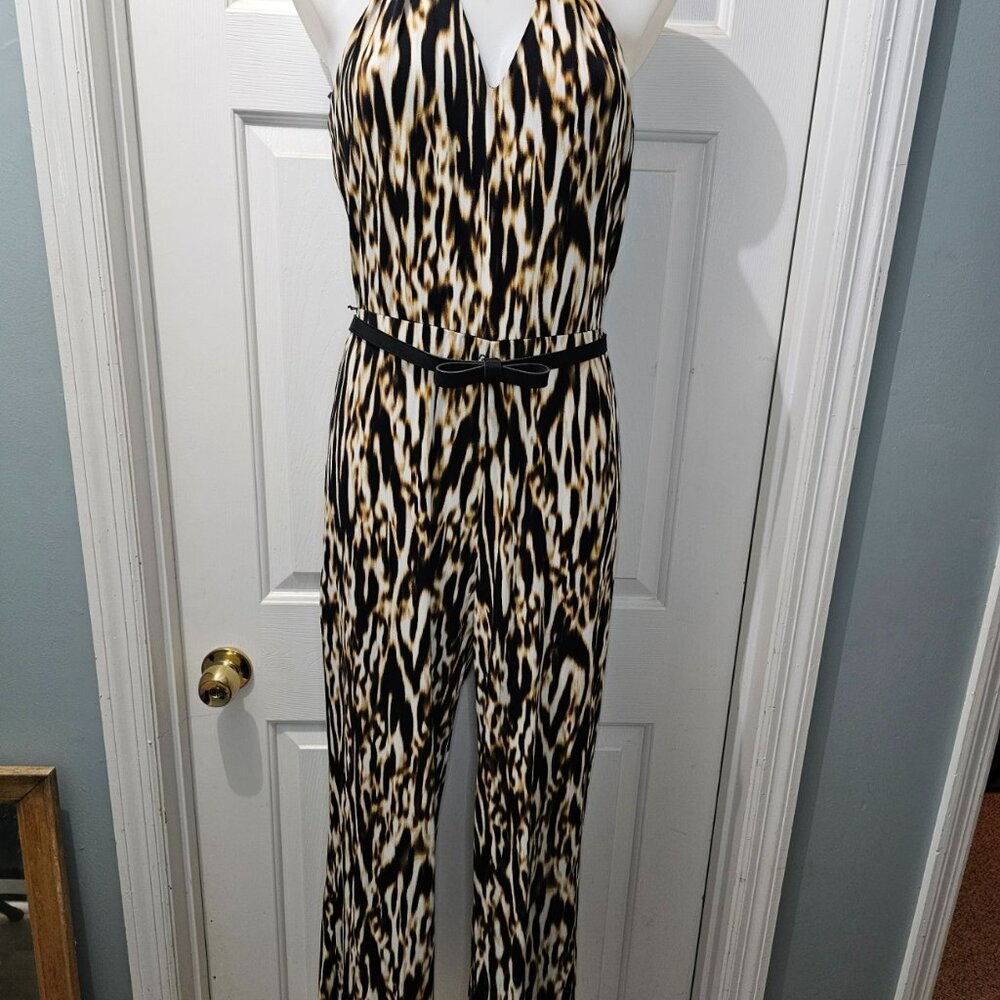 Calvin Klein Animal Print Halter Jumpsuit – Belted, Sleek & Statement-Making
